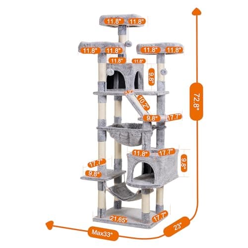 Heybly 73-Inch Cat Tree for Large Cats – Heavy Duty Indoor Condo with Plush Perch, Cozy Basket, and Scratching Posts