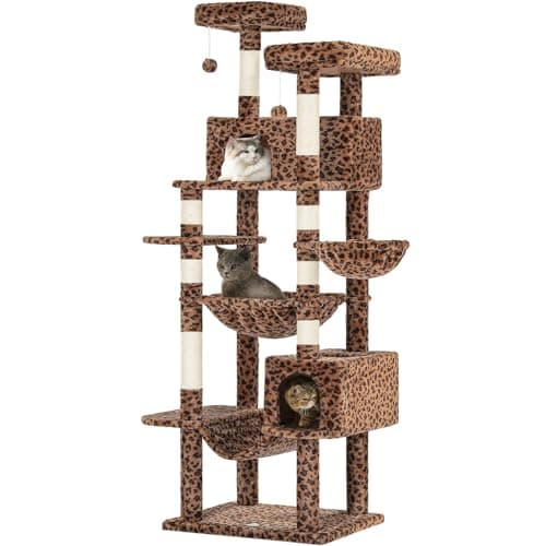 MSmask Cat Tree with Hammocks, Condo, Perches, Scratching Posts, Climbing Tree — Leopard Print