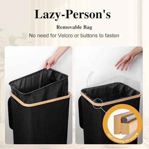 Large 100L Waterproof Laundry Basket, Collapsible with Bamboo Handles, Black
