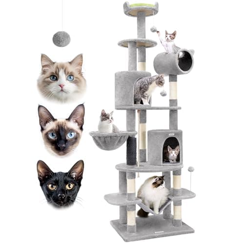 Tall Cat Tower 81-inch, Curved Series Cat Condos with Scratching Post, Hammock, Tunnel