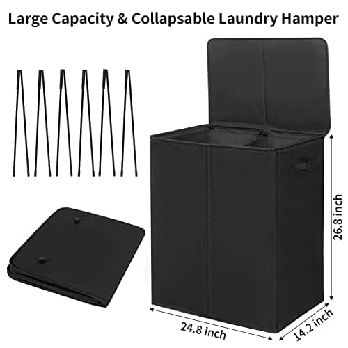 WOWLIVE 154L Double Laundry Hamper with Lid, Black