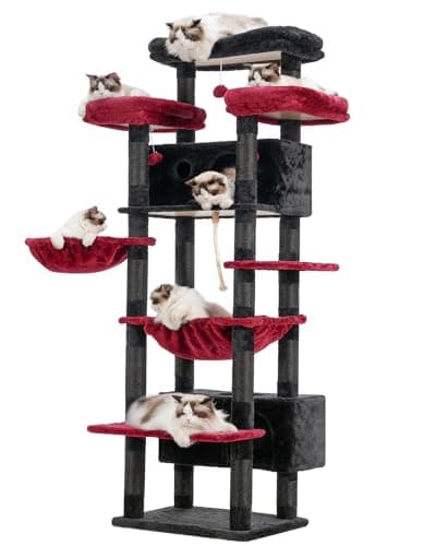 Smoky Gray Large Cat Tree for Indoor Adult Cats GCT030G — Black and red