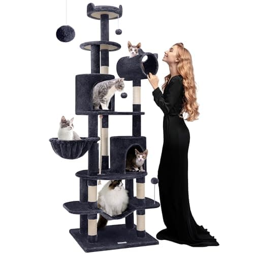 C81 Slim 81-inch Curved Cat Tower for Small Cats, Light Gray — Dark Grey