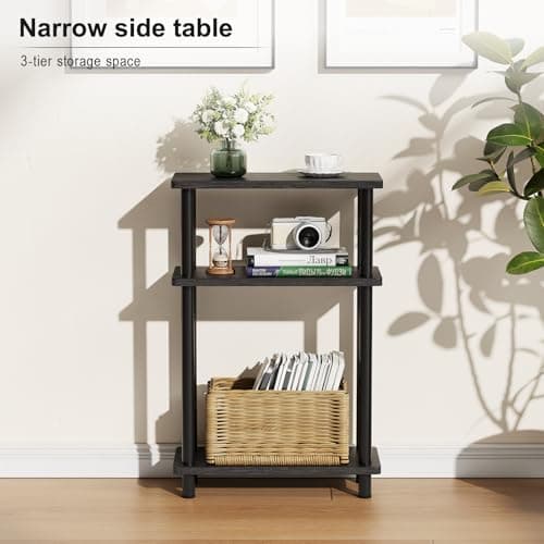 Apicizon Black 3-Tier Narrow Side Table with Storage
