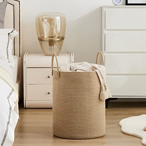 YOUDENOVA Tall 58L Jute Rope Laundry Hamper for Bedroom and Baby Nursery