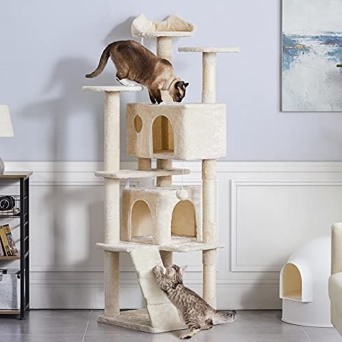 Yaheetech Beige Multi-Level Cat Tree with Condo & Scratching Posts