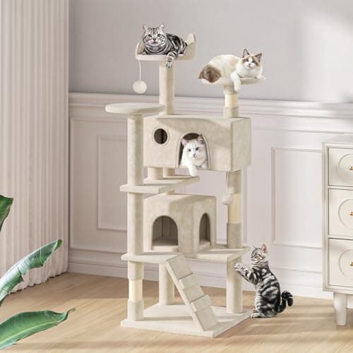 MoNiBloom Beige 54 Inch Cat Tree with 2 Condos & Scratching Post