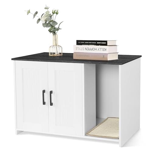 Dwanton Black & Rustic Brown Cat Litter Box Enclosure — White+Dark Gray