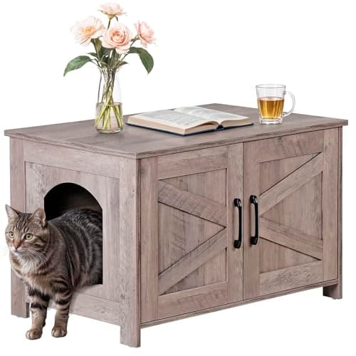 ZENY Cat Litter Box Enclosure, Wooden Divider, Farmhouse Style, Hidden Cabinet