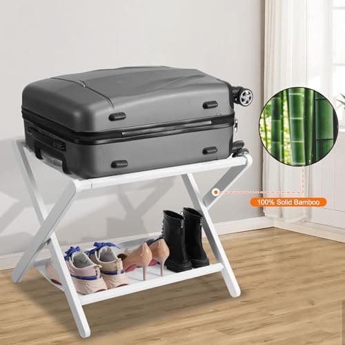 Foldable Luggage Rack Set for Hotel Guest Rooms - White (2-Pack)