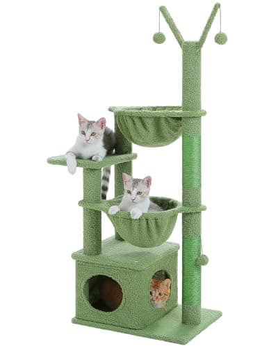 Spooky Gothic Cat Tree with Coffin Condo, 2 Metal Hammocks & Scratching Post, Black Halloween — 47.6" Cactus Climbing Tree