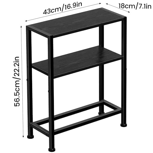 Slim Black 2-Tier Side Table for Small Spaces in Living Room, Bedroom, and Kitchen