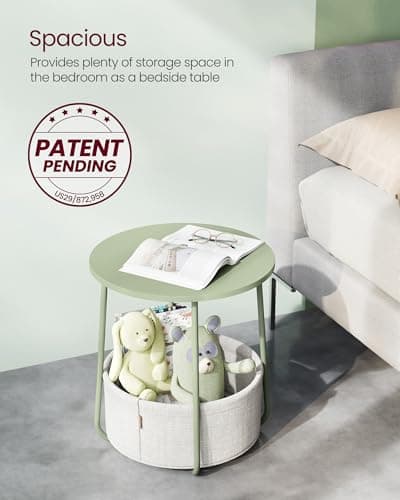 VASAGLE Laurel Green & Cream White Fabric Basket End Table