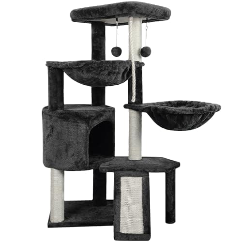 Xin Three-Layer Cat Tree with Condor and Two Hammocks, Grey — 37.4" Darkgray