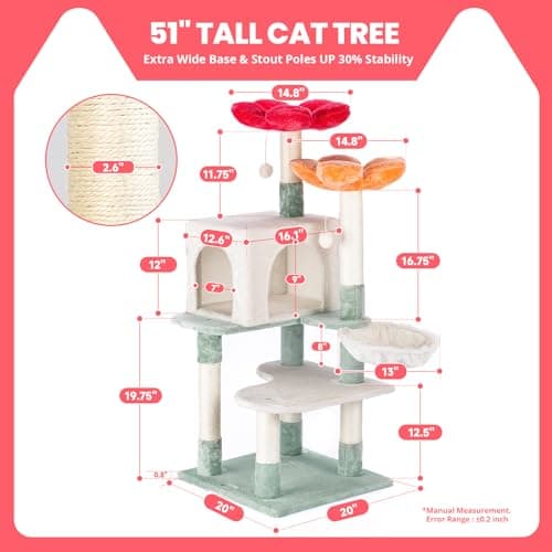 HYABI 48 Inch Modern Cat Tree Tower with Hanging Basket & Flowers
