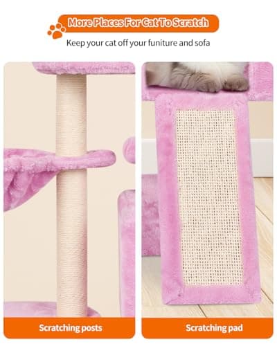 Cute Pink Cat Tree with Scratching Posts & Jump Platform