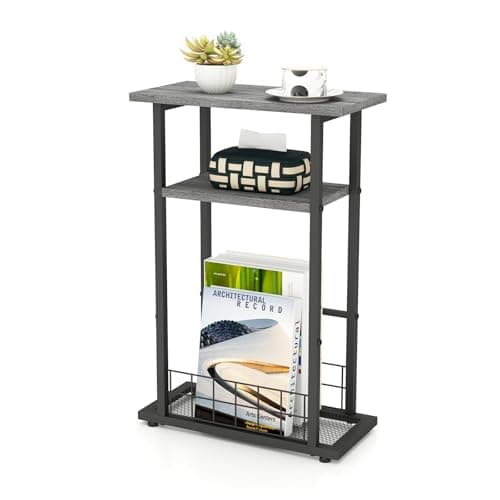 Rustic Brown 3-Tier Small Side Table for Living Room Spaces — Grey