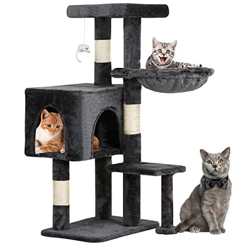 BestPet 36 Inch Tall Cat Tree with Scratching Post & Hammock (Dark Gray) — Light Gray