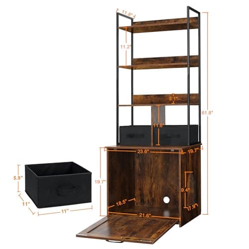 Dwanton Rustic Brown Cat Litter Box with 3 Shelves & 2 Drawers