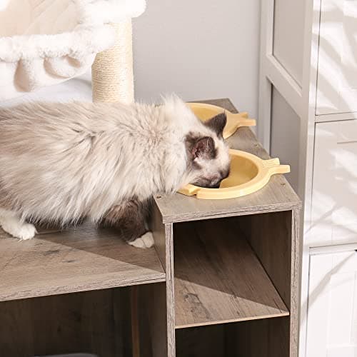 Hey-Brother Rustic Gray Cat Tree with XL Litter Box, Modern Pet Furniture MPJ101SG