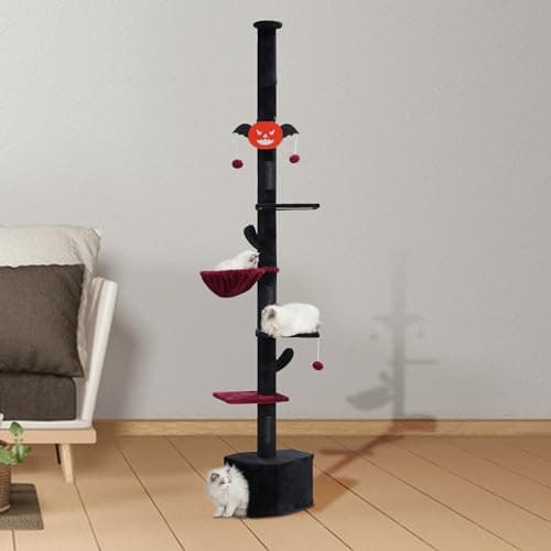 Floor to Ceiling Gothic Cat Tree with hammock - Adjustable Tall Climbing Tower for Indoor Cats