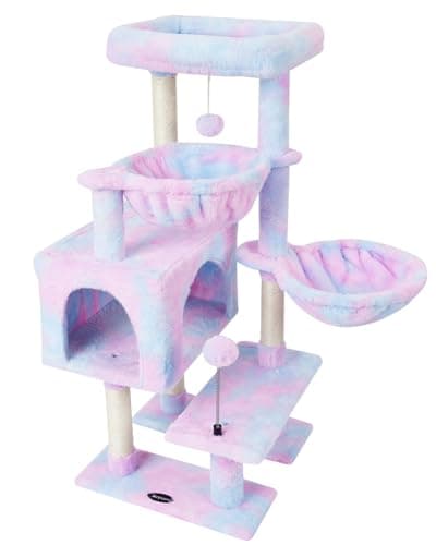 KIYUMI Multi-Level Cat Tree with Scratching Post & Hammock Grey — Rainbow