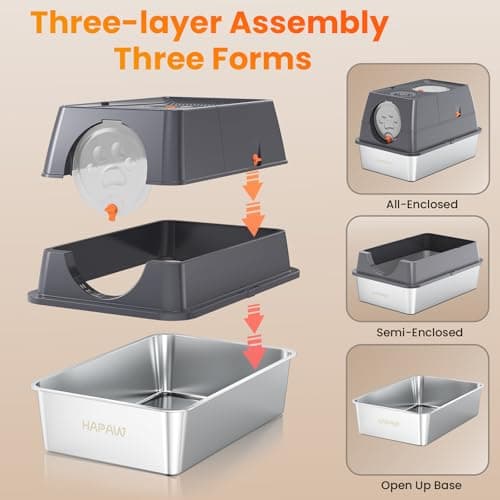 Extra Large Enclosed Stainless Steel Cat Litter Box with Lid & Scoop