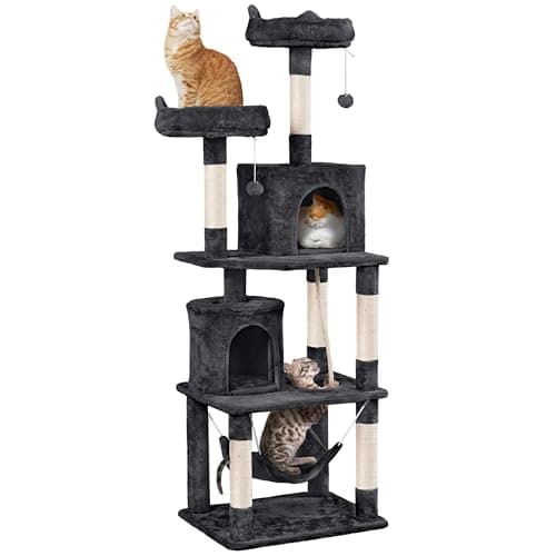 Yaheetech 62.2in Pink Cat Tower with Hammock, Condo & Scratching Posts — Black