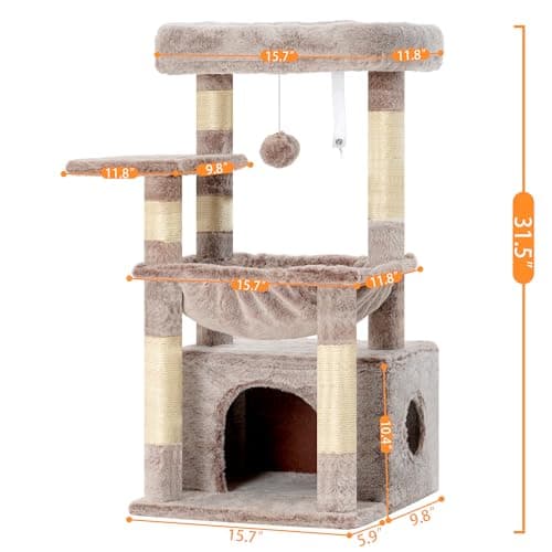Heybly Cat Tree: Kitten Tower with Soft Basket & Spacious Bed for Indoor Cats