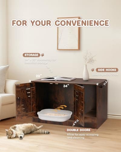 Hidden Cat Litter Box with Vent & Scratch Pad, Rustic Brown, Odor Control, Easy Clean
