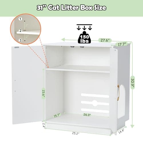 Modern White Cat Litter Box Enclosure with Hidden Storage & Side Table GCLB003WT