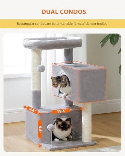 Light Grey Cat Tree with 2 Condos & 31.5" Tower for Indoor Pets