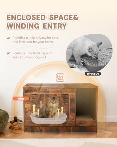 Hidden Cat Litter Box with Vent & Scratch Pad, Rustic Brown, Odor Control, Easy Clean