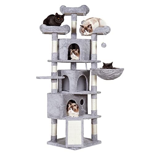 Gray Hey-brother 67.7" Cat Tree with 3 Caves & Perches, Scratching Posts MPJ032-SG — Light Gray