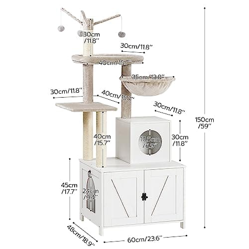 HOOBRO White Cat Tree Tower with Litter Box Enclosure WT15MZ03