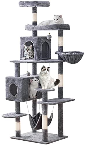 Multi-Level Cat Tree with Scratching Posts & Plush Perches, Light Gray