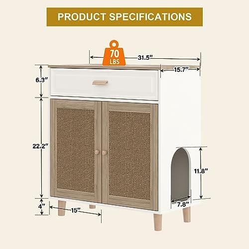 Hidden Cat House & Washroom Cabinet with Scratching Board & Drawer
