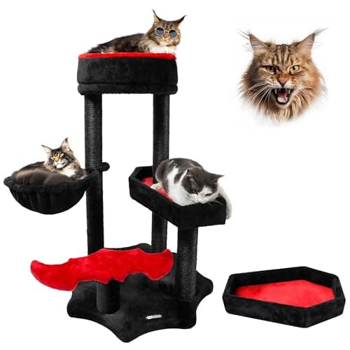 Gothic Black Cat Tree with Coffin Bed & Scratching Posts, Halloween Style for Large Cats — 34.2 " H