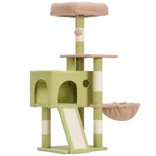 Smoky Gray Multi-Level Cat Tower with Scratching Board GCT005SG — Green and yellow