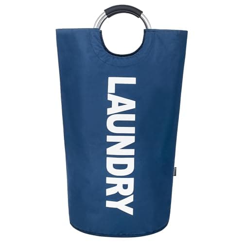 Caroeas 90L Waterproof Laundry Hamper, 13 Colors, Padded Handles, Collapsible Storage — Navy Blue