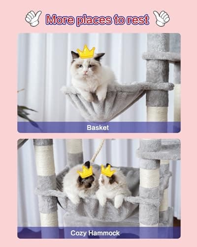 Large Multi-Level Cat Tree for Indoor Cats with 3 Platforms and 2 Condos in Light Gray