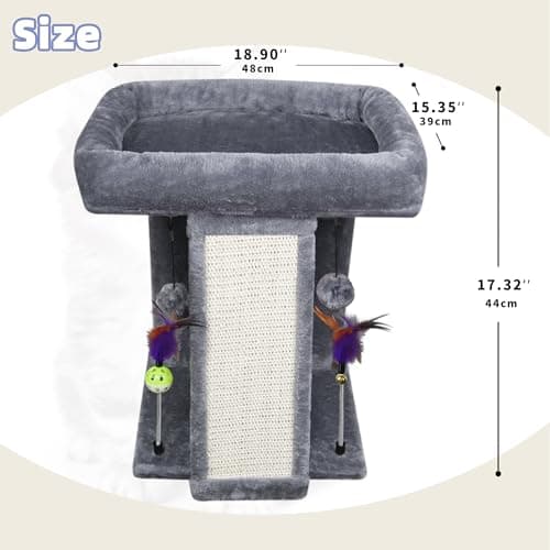 TWDEPART Grey Cat Tree Tower with Scratching Post and Playful Toy Balls