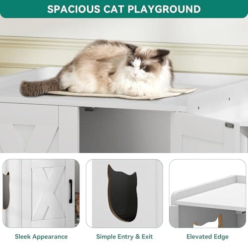 YITAHOME 27" Cat Litter Box with Scratching Post & Cushion, White
