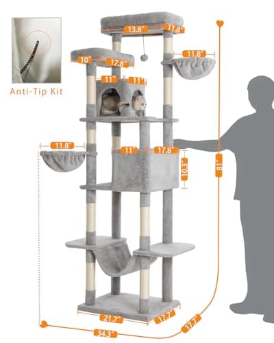81-Inch Tall Cat Tree with Scratching Post & Plush Caves for Indoor Cats