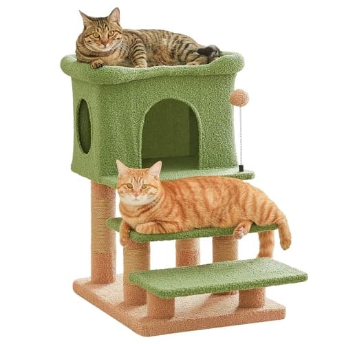 Pink 3-Step Cat Tree, 28.7" Scratching Tower for Indoor Cats — Green
