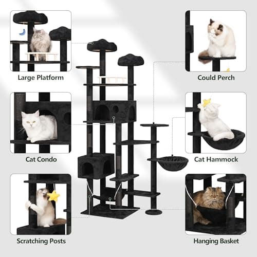 Large Multi-Level 85-inch Tall Cat Tree for Maine Coons with Scratching Post & Hammocks