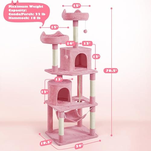 Yaheetech 70.5in Multi-Level Cat Tree with Hammock & Plush Perches, Pink