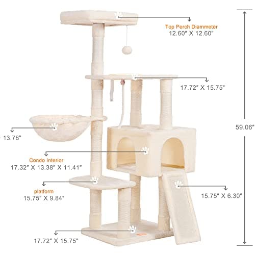 Heybly Cat Tree with Feeding Bowl and Scratching Board
