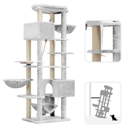Hey-brother Light Gray 70.8" Multi-Level Cat Tree Tower MPJ036W