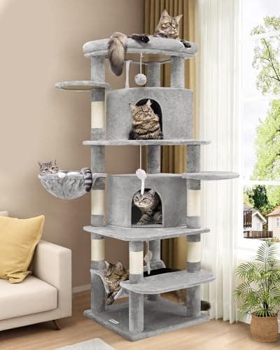 66-inch Tall Curved C66 Cat Tree for Large Cats with 6 Scratching Posts & 2 Condos